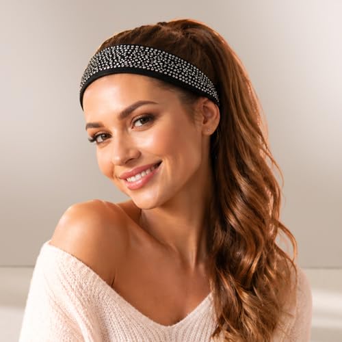 Black AB Elastic Headbands for Ladies with Austrian Crystal! Top - Product Imagery
