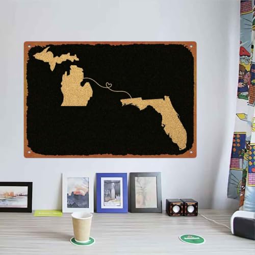 Michigan to Florida Connected Love Sign, 8x12 Inch Aluminum - Product Imagery
