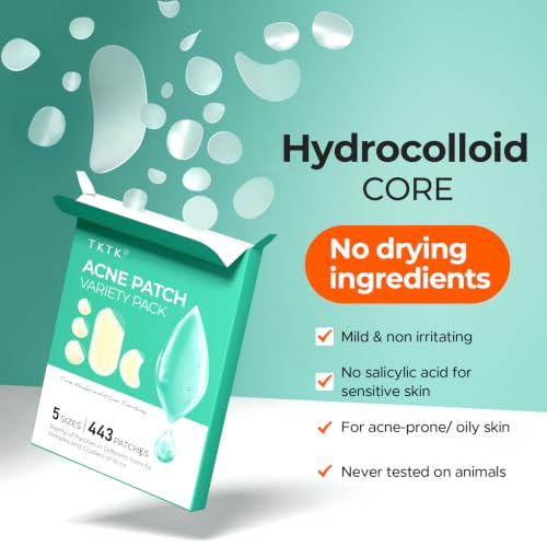 TKTK 443 Count Pimple Patches for Face, Hydrocolloid Acne Cover - Product Imagery