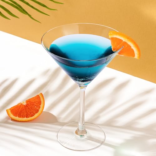 Joeyan Handmade Blue Crackle Martini Glasses,Crystal Cocktail - Product Imagery
