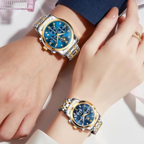 OLEVS Watches for Couple Luxury Fashion His and Hers Stainless - Product Imagery