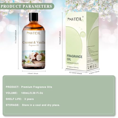 PHATOIL Coconut & Vanilla Fragrance Oil for Diffuser - Product Imagery