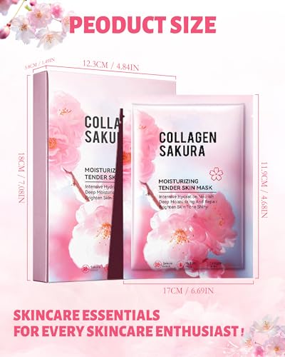 Facial Mask Skincare Set,10Pcs Sakura Collagen Skin Care Sheet - Product Imagery