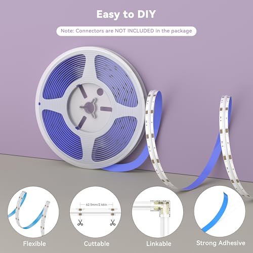 MIWISE RGB COB LED Strip Light 20ft/6.1m,Color Changing Dimmable - Product Imagery