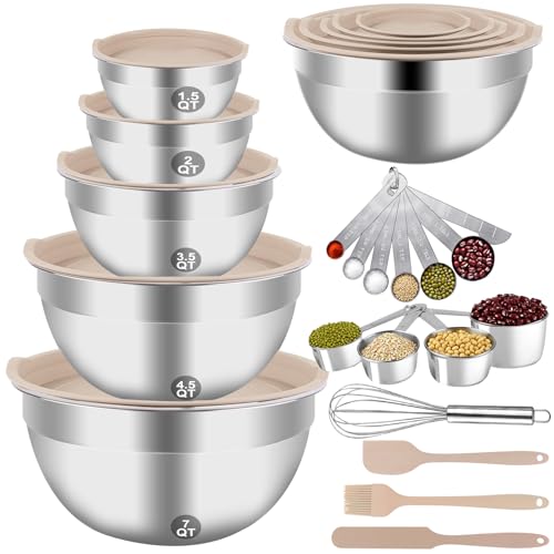 WEPSEN Mixing Bowls Set, 25PCS Khaki Mixing Bowls With Lids Set - Product Imagery