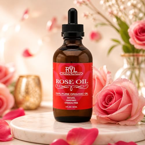 Rose Essential Oil Organic, Large 4 Fluid Ounce, 100% Pure - Product Imagery