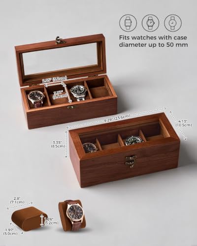 ProCase 4 Slot Wooden Watch Display Case With Glass Lid, - Product Imagery