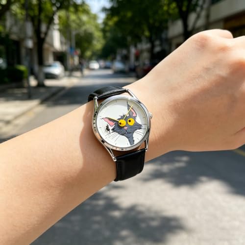 Never Catch Cat Wristwatch for Women Men, Funny Cat Chasing - Product Imagery