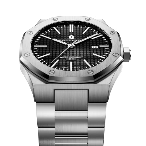 SAPPHERO Men's Watch Octagonal Stainless Steel 50M Waterproof - Product Imagery