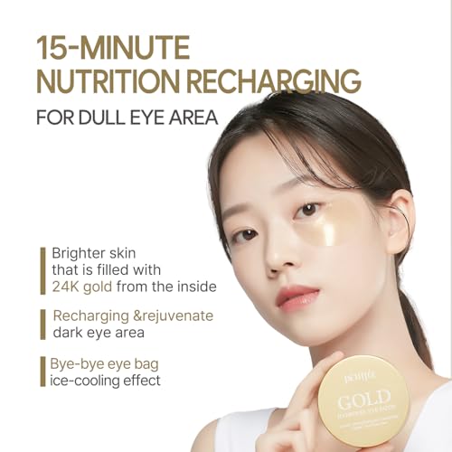 Petitfee Gold Hydrogel Eye Patch 60ea (30pairs) - 24k Gold Eye - Product Imagery