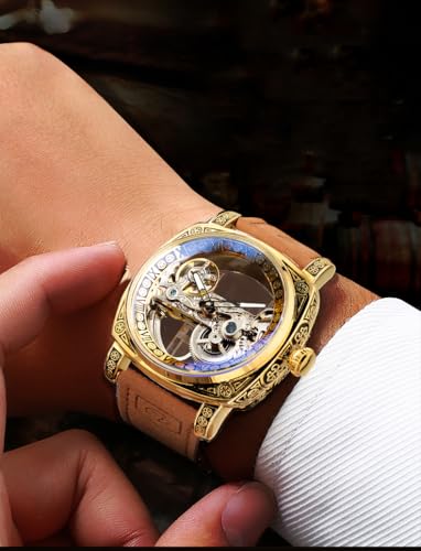 FORSINING Men's Luxury Square Carving Mechanical Watch, Retro - Product Imagery