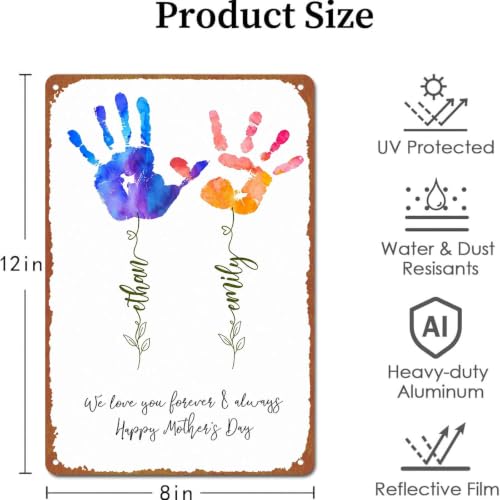 Mother's Day Handprint Art Plaque, 8x12 Inch Aluminum Metal Wall - Product Imagery