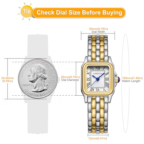CHEETAH Gold Watch for Women Small Vintage Bracelet Rectangular - Product Imagery