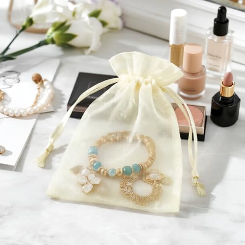 joycraft Organza Bags 4x6 inch - Ivory Drawstring Gift Packaging - Product Imagery