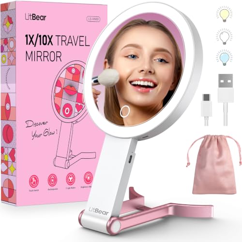 LitBear Travel Makeup Mirror with Lights Rechargeable Double - LitBear Official Imagery - 1