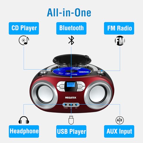 MEGATEK Portable CD Player Boombox with Bluetooth & FM Radio – - Product Imagery
