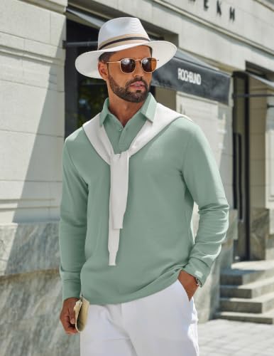COOFANDY Mens Polo Shirts Long Sleeve Cotton Pique Casual Button - Product Imagery