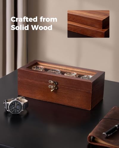 ProCase 4 Slot Wooden Watch Display Case With Glass Lid, - Product Imagery