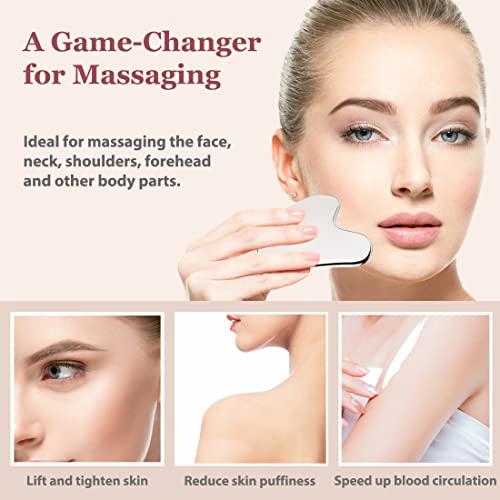 Stainless Steel Gua Sha and Face Roller Set, Facial Tool for - Product Imagery