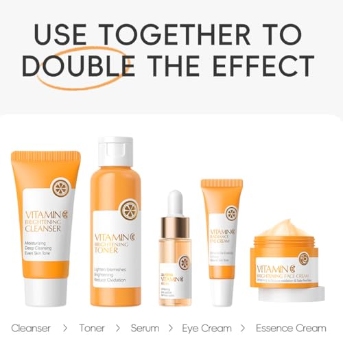 5PCS Vitamin C Skincare Set, Complete Face Care Kit with - Product Imagery