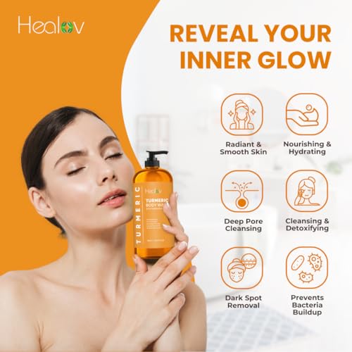 Healov Turmeric Body Wash – Skin Brightening Soap for Dark - Product Imagery