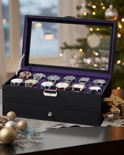 GUKA Watch Box, 12 Slot Watch Case, Watch Cases for men with - Product Imagery