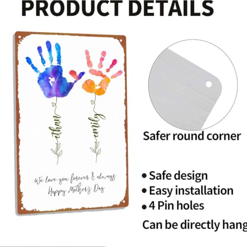 Mother's Day Handprint Art Plaque, 8x12 Inch Aluminum Metal Wall - Product Imagery