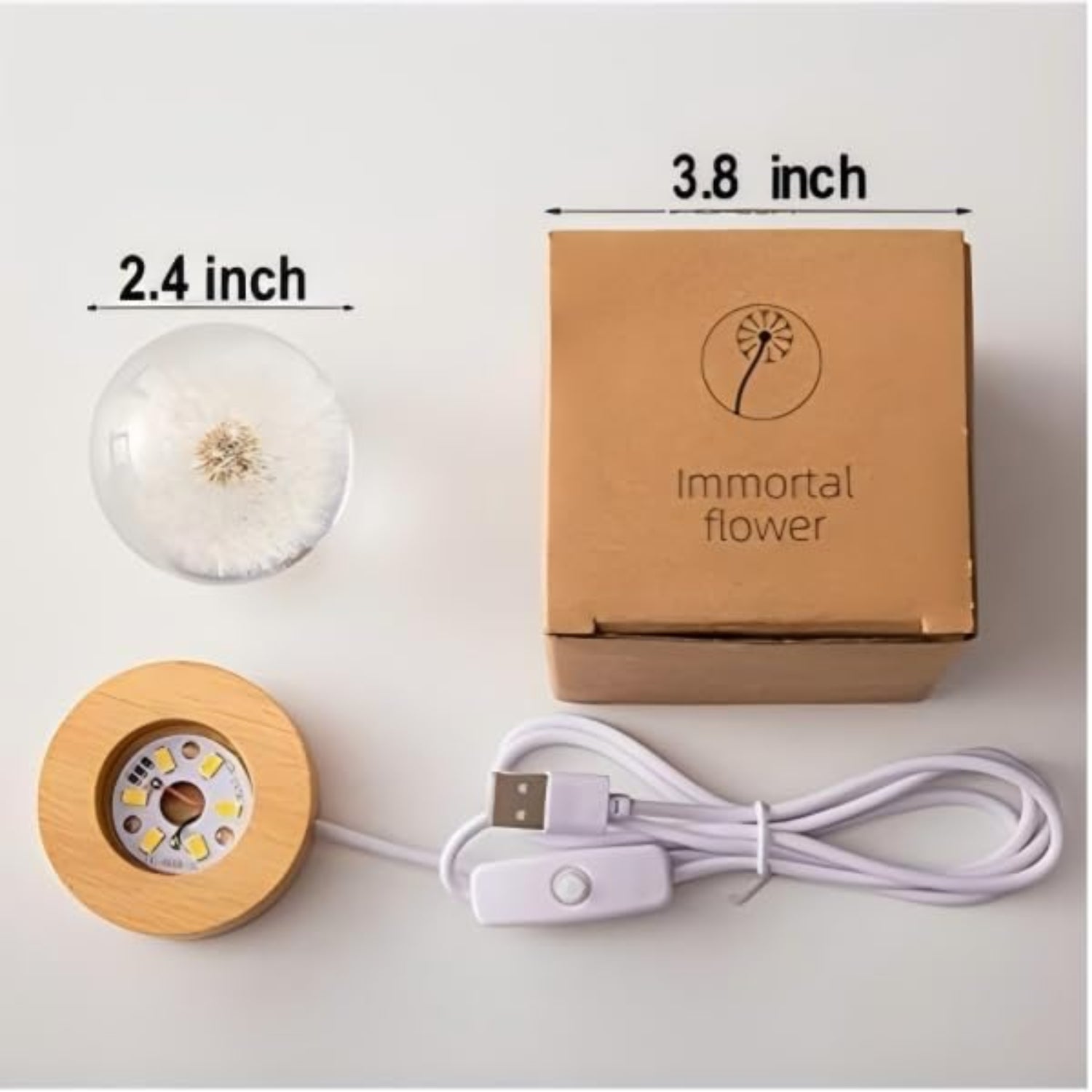 Red daisy flower crystal ball night light by MARZIUS, 2.4-inch glass lamp with wooden base, ideal for cozy bedroom decor.