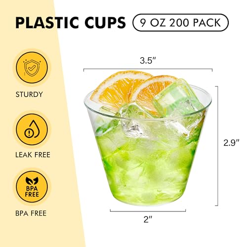 RACETOP 200 Pack 9 oz Clear Plastic Cups for Party - Product Imagery