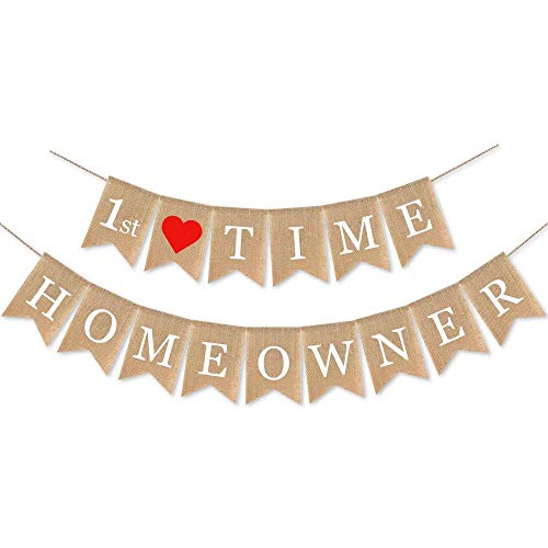 SWYOUN Burlap 1st Time Homeowner Banner House Warming Party - Product Imagery