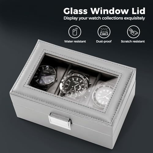 ProCase Watch Box, 3 Slot Mens Watch Display Case, Grey - Product Imagery