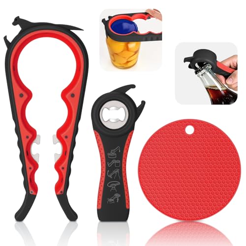 Jar Opener Set for Seniors, Arthritis, Weak Hands (Red&Black) - Product Imagery