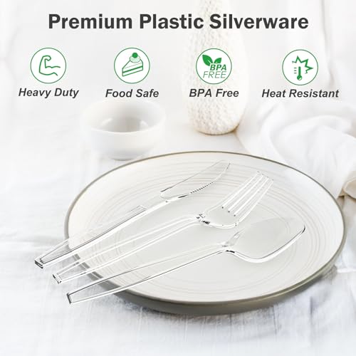 Dealusy 360 Count Extra Heavy Duty Clear Plastic Forks and Spoons - Product Imagery