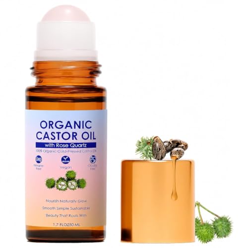 Organic Castor Oil Rose Quartz Roller Ball – 100% Cold Pressed - Product Imagery