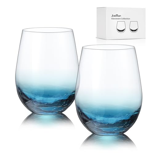Joeyan Handmade Blue Stemless Crackle Wine Glasses Cups,Red Wine - Product Imagery