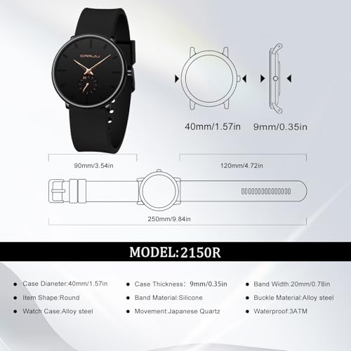CRRJU Men’s Women Watch Casual Stylish Waterproof Quartz Unisex - Product Imagery