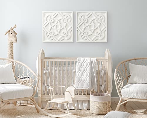Kate and Laurel Mercador Square Wooden Wall Art Plaque, White, - Product Imagery