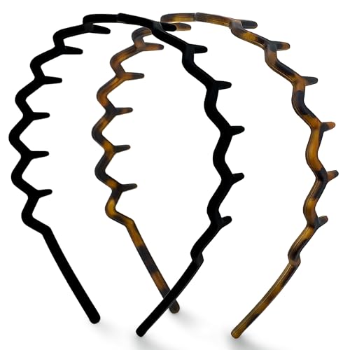 Kitsch Zig Zag Headbands for Women - Black and Tortoise, 2 pcs - Elefair Tech Official Product View 1