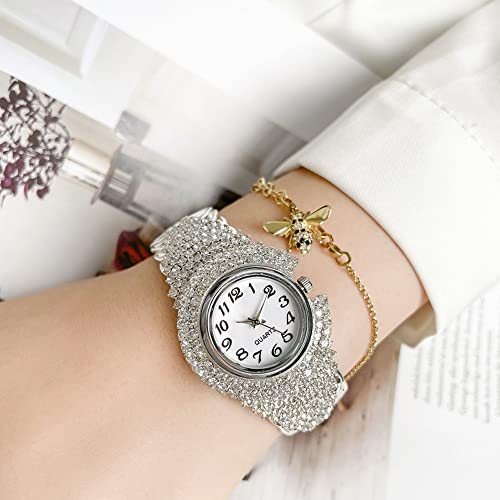 Women Elegant Crystal Bangle Braclet Round Dial Analog Quartz - Product Imagery