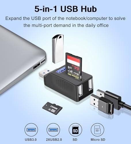 VIENON 5-Port USB 3.0 Hub with SD TF Card Reader, USB Extender - Product Imagery
