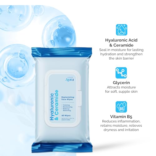 Hyaluronic Acid & Ceramide Face Wipes – Dermatologist Tested, - Product Imagery
