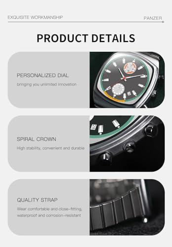Gosasa Business Mens Square Quartz Watch, Chronograph Stainless - Product Imagery