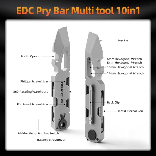 EDC Pry Bar Multitool with Bi-Directional Ratchet Screwdriver, - Product Imagery
