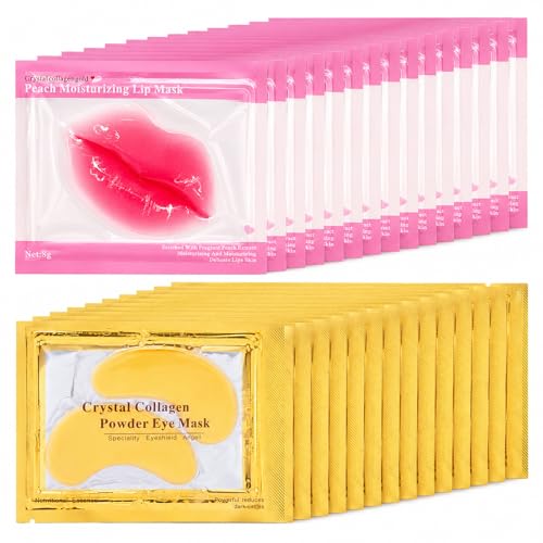 30 Pairs Eye Masks & Lip Masks, 24K Gold Under Eye Patches for - Product Imagery