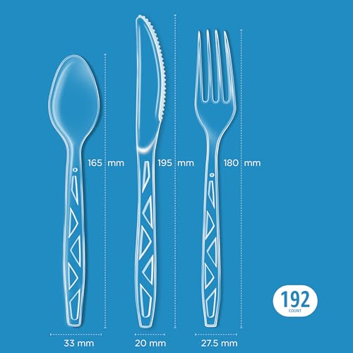 Amazon Basics Disposable Clear Plastic Cutlery Set, Premium - Product Imagery