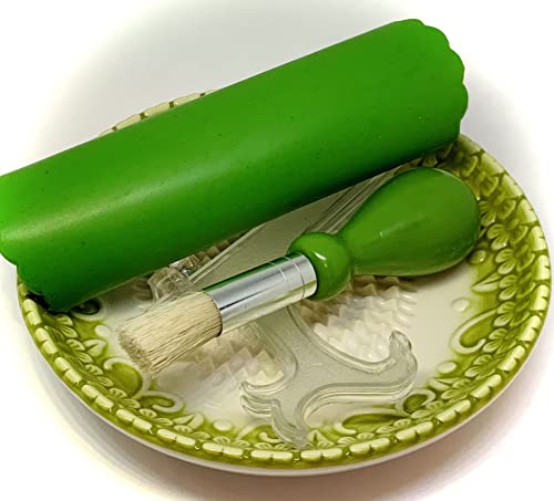 Premium Ceramic Garlic Grater Plate Set - Green Embossed - Product Imagery