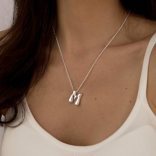 Bheop Initial Necklace for Women, Gold Silver A-Z Bubble Letter - Product Imagery