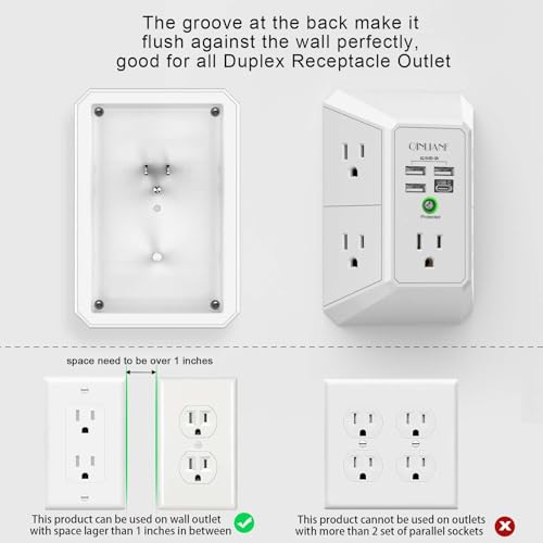 Wall Charger, Surge Protector, QINLIANF 5 Outlet Extender with 4 - Product Imagery