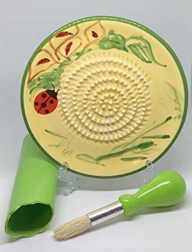 Premium Ceramic Garlic Grater Plate Set - Yellow Ladybug - Product Imagery