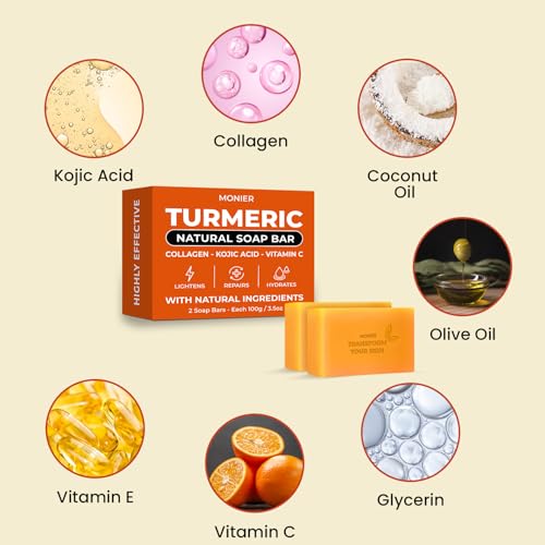 MONIER Turmeric Soap Bar for Dark Spots - With Kojic Acid & - Product Imagery